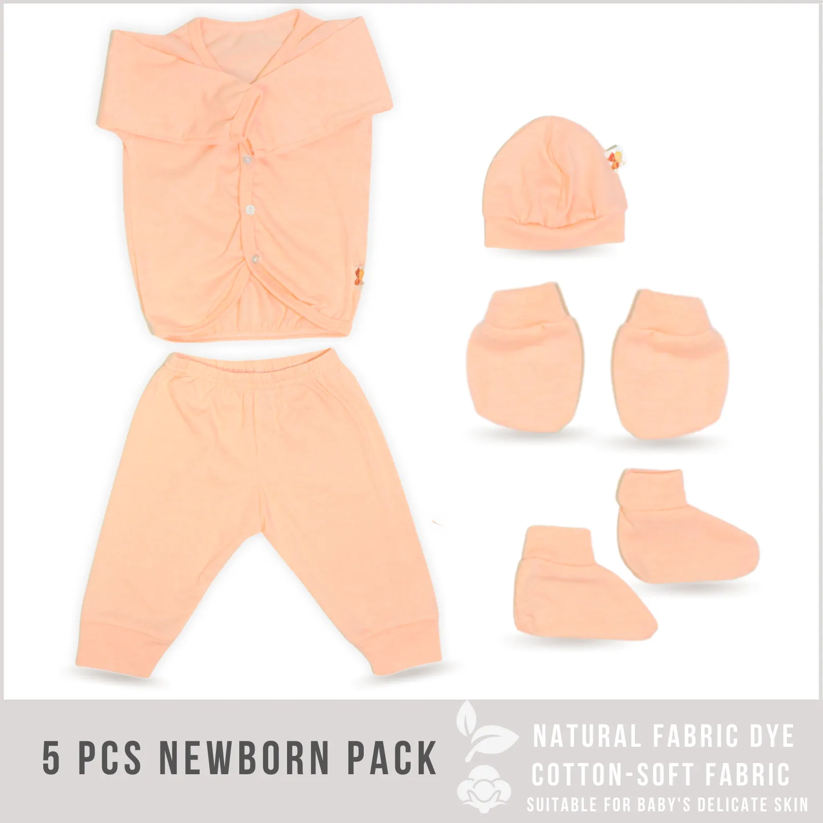 5 Pieces Newborn Clothes (1 Set PEACH Color)