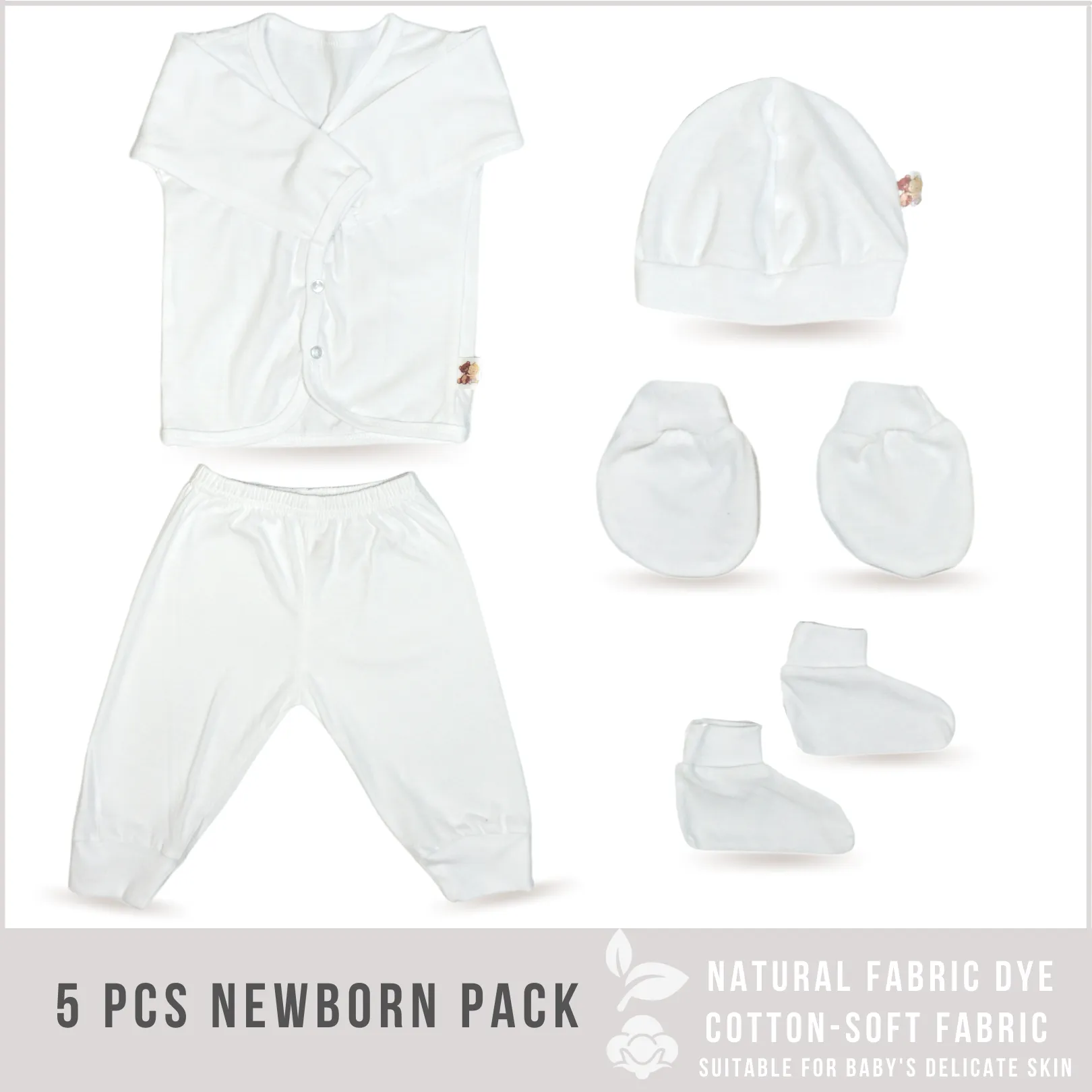 5 Pieces Newborn Clothes (1 Set WHITE Color)