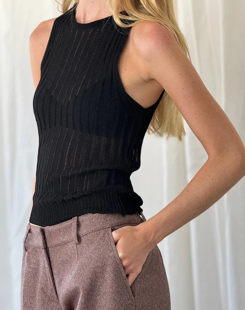 Alessia Vest Top in Wide Rib Knit Black