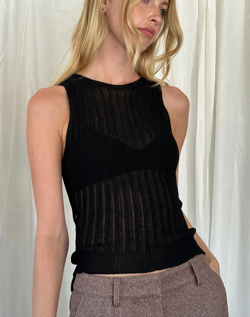 Alessia Vest Top in Wide Rib Knit Black