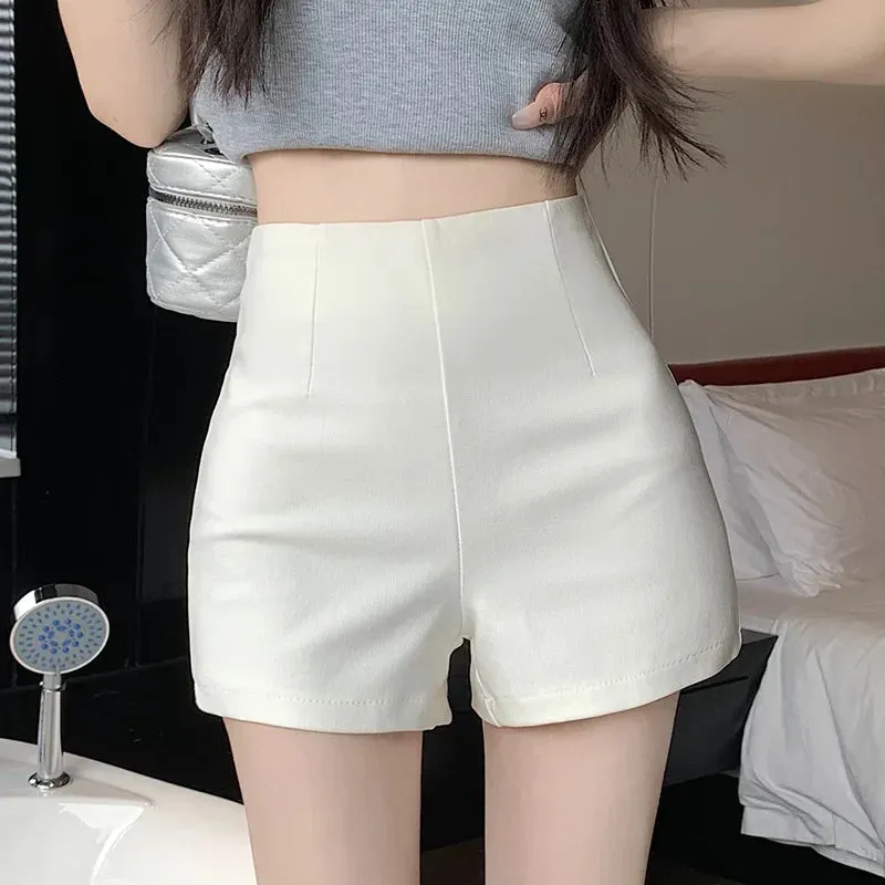 Amozae-Women's Summer High-waisted Slimming Tight White Shorts Petite Anti-exposure A- line Outerwear Thermal Pants