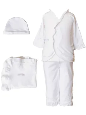 Baby Girls Bamboo 4pc Hat Top Pants Blanket Layette Set 3M-6M