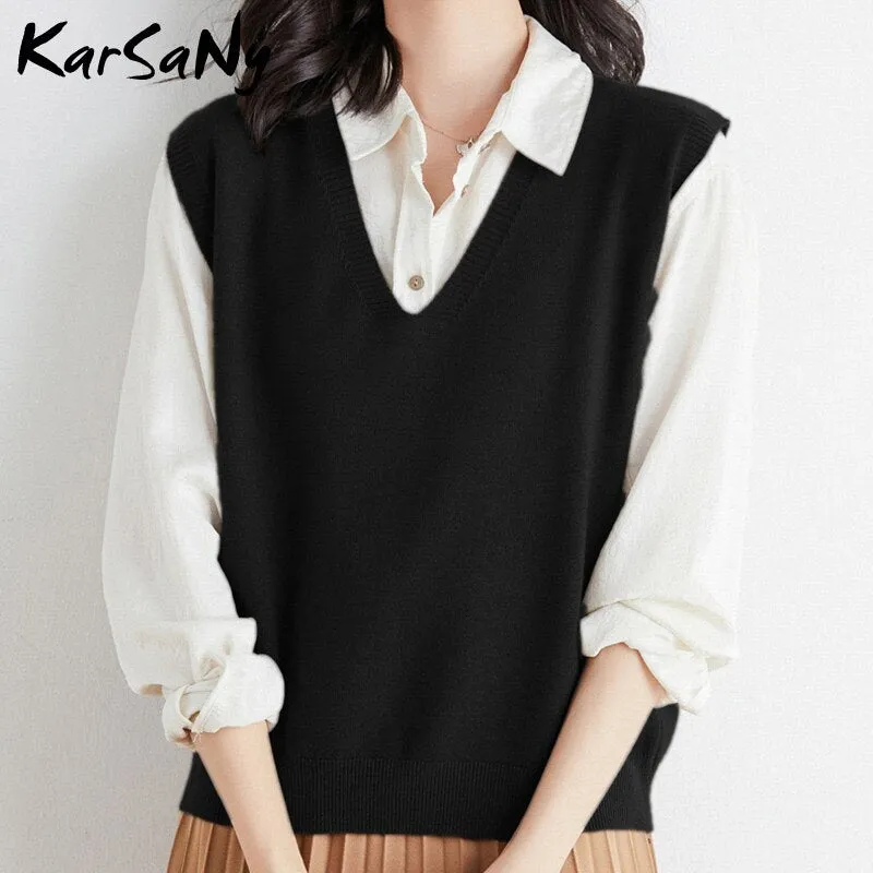 Back To School Insulated Vest For Women Solid Slim Green Sweater Sleeveless Knitted Vest Female V Neck Classic Tops Women's Fashion Vests 2022