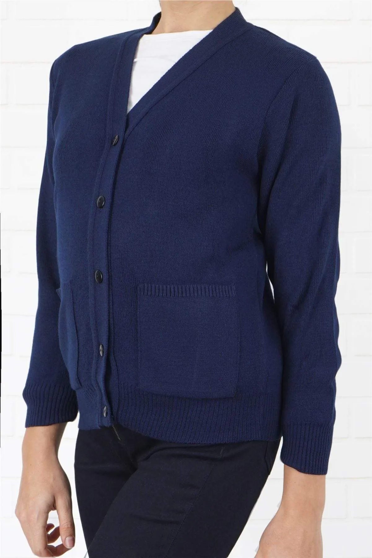 Balmoral Women V-Neck Soft Touch Patch Pockets Button-Up Cardigan