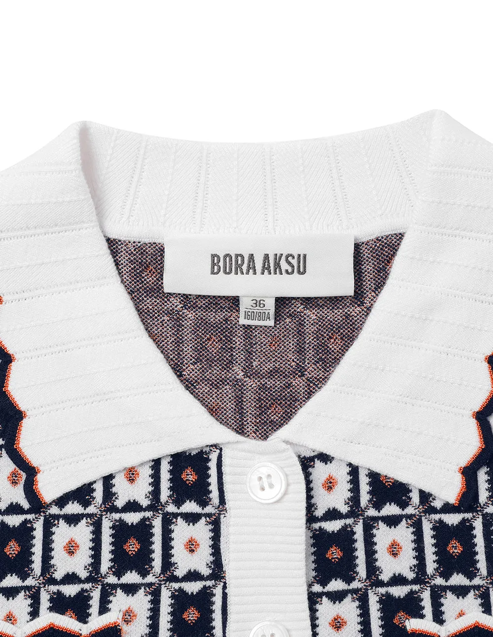 BORA AKSU Retro Geometric Lapel Short-Sleeved Knitted Cardigan