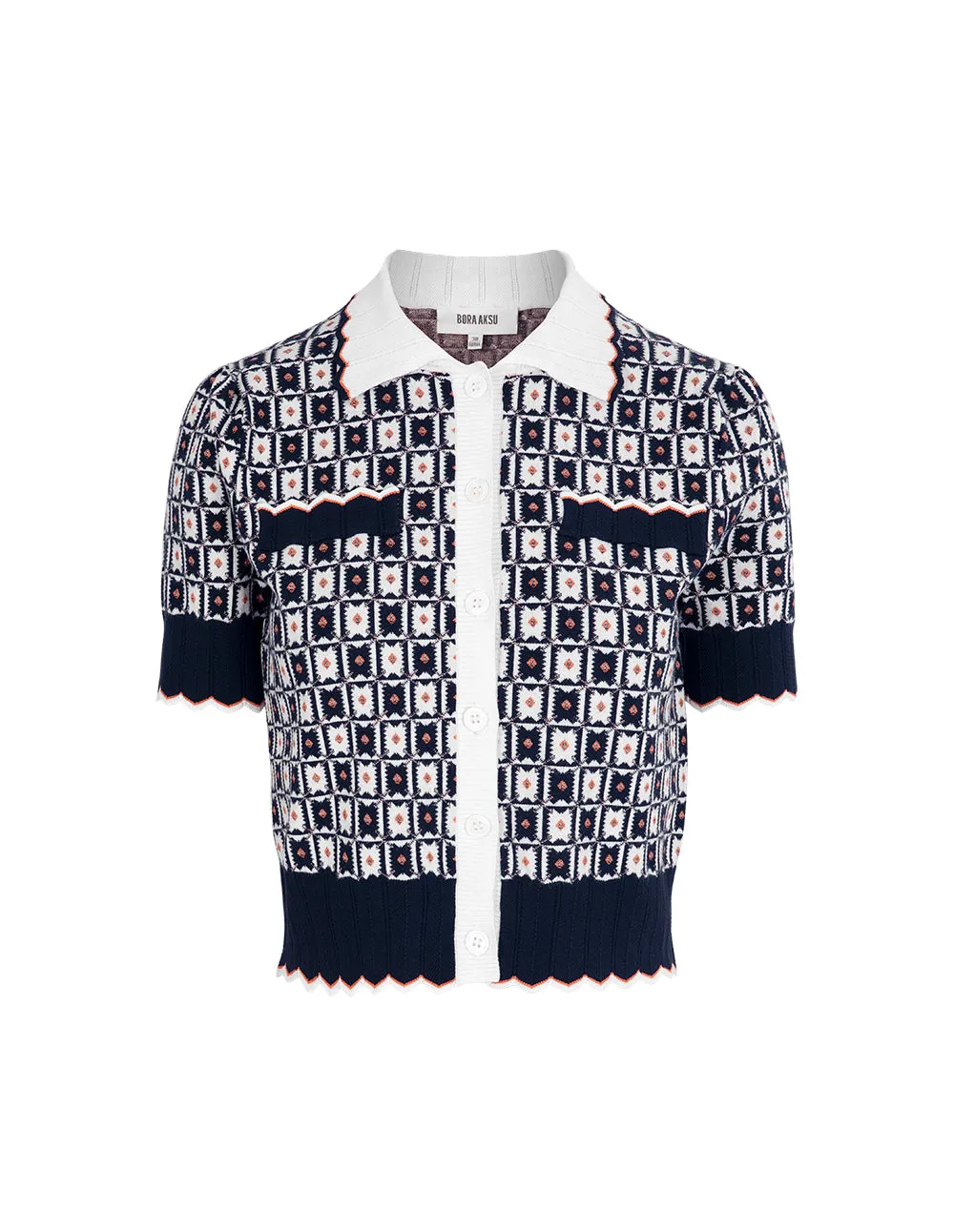 BORA AKSU Retro Geometric Lapel Short-Sleeved Knitted Cardigan