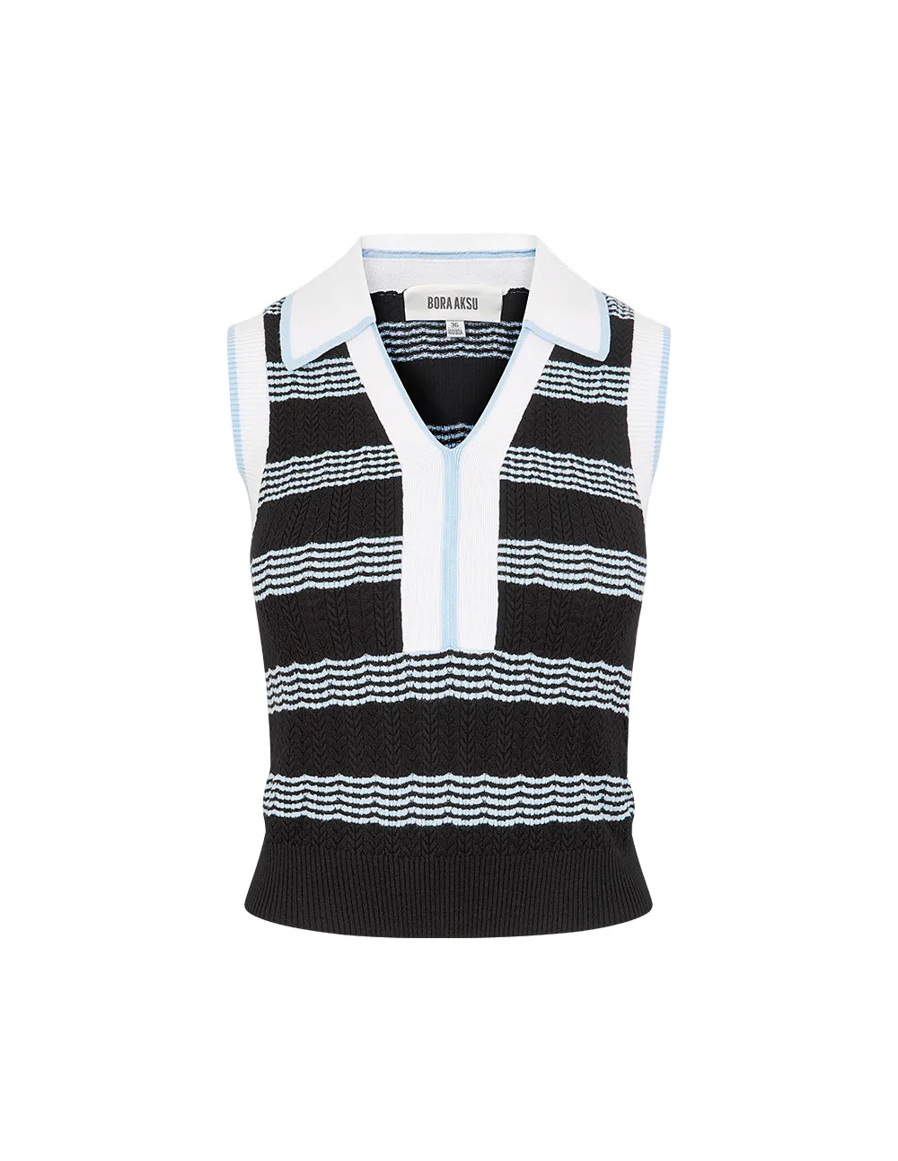 BORA AKSU Striped V-Neck Short Knitted Vest