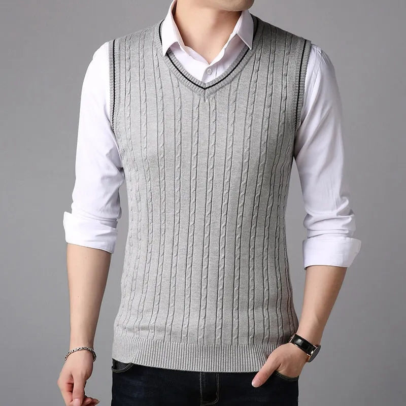 BROWON Men Clothes 2022 Autumn Winter New Classic Slim Sweaters V-neck Sleeveless Sweater Mens Knitwear Sweater Vest for Men