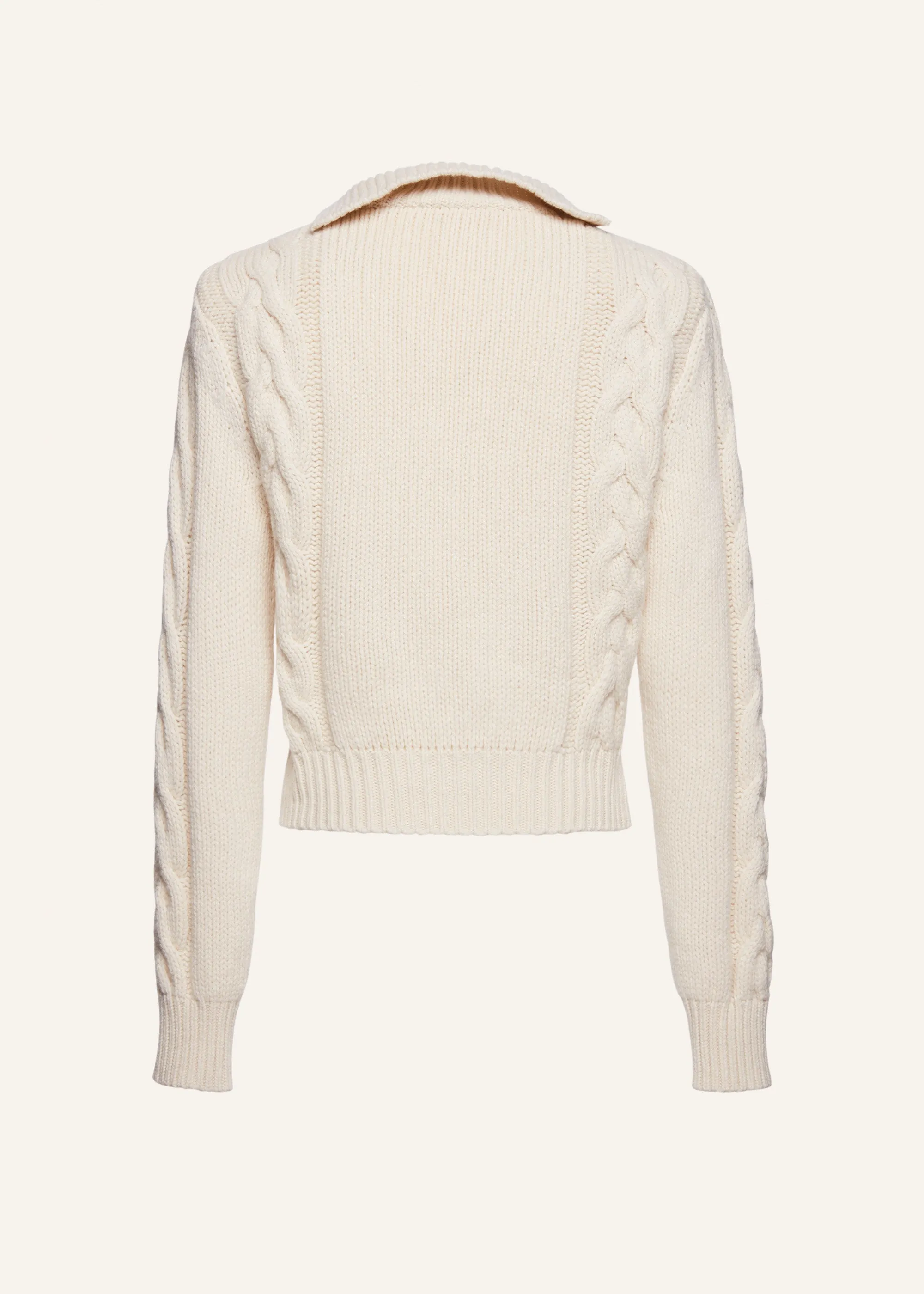 Cashmere cable knit polo sweater in cream