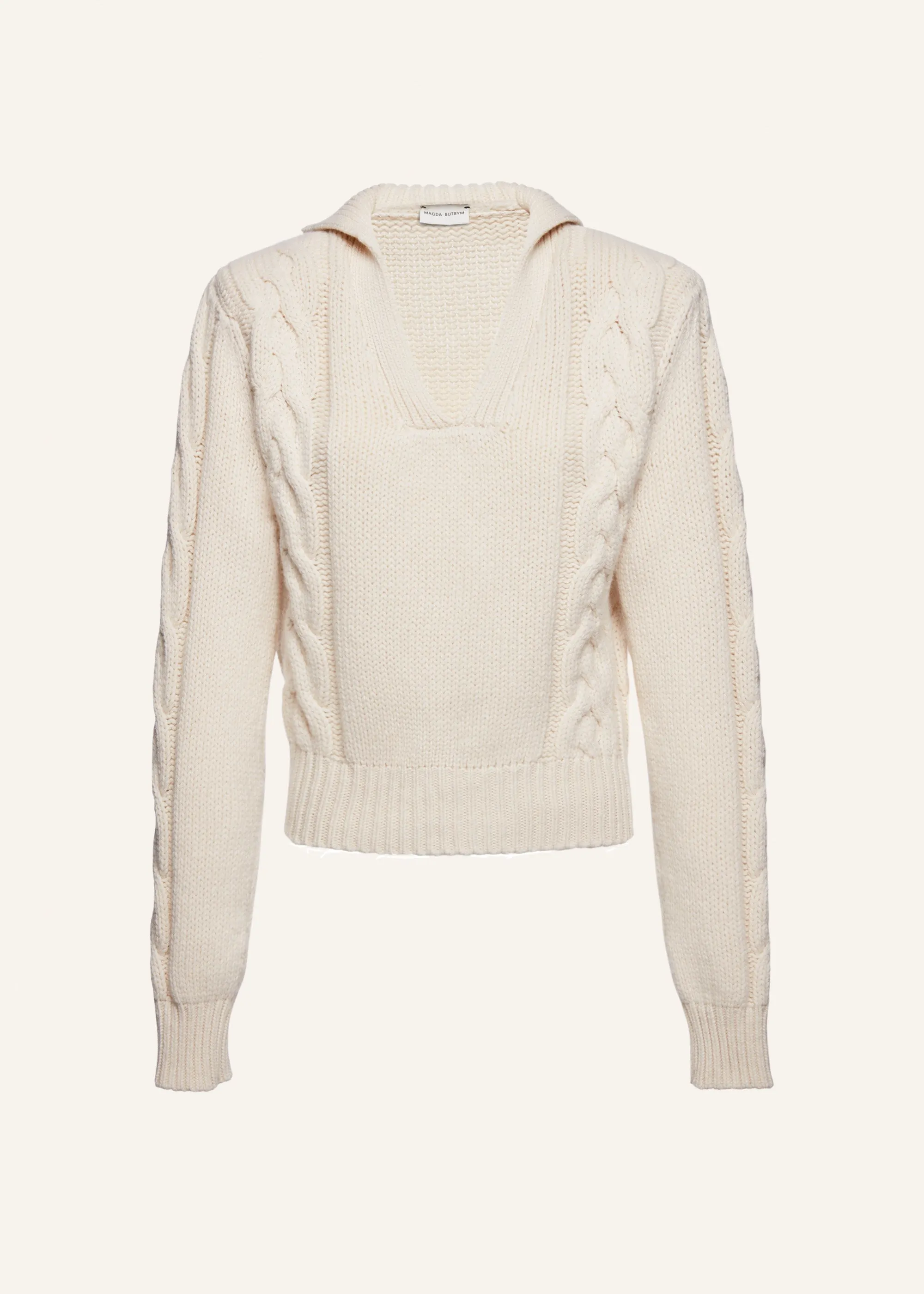 Cashmere cable knit polo sweater in cream