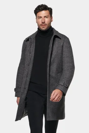 Cashmere Wool ¾ Length, Grey Black Herringbone