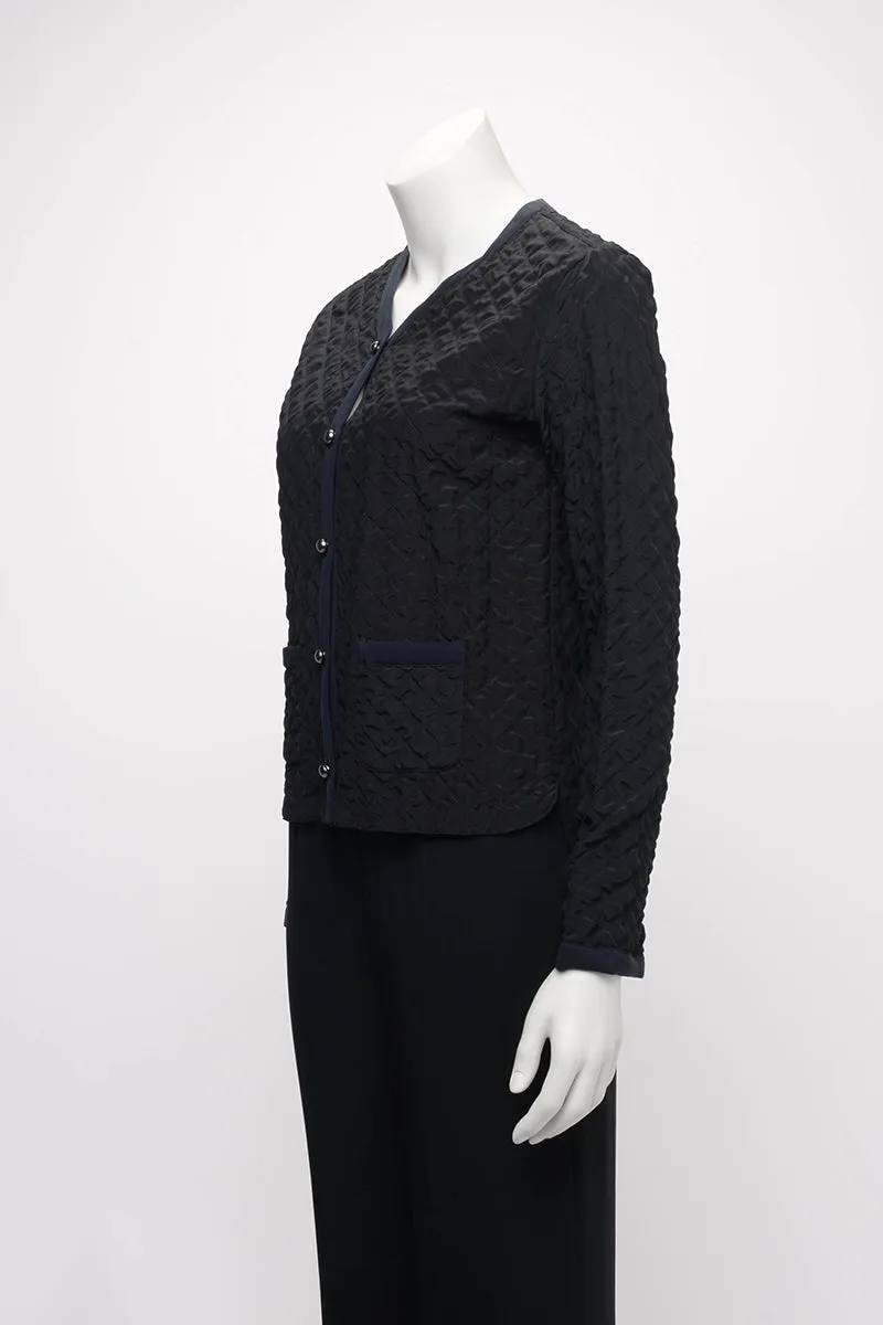 Chanel Navy & Black Quilted Silk Edge to Edge Cardigan FR 36