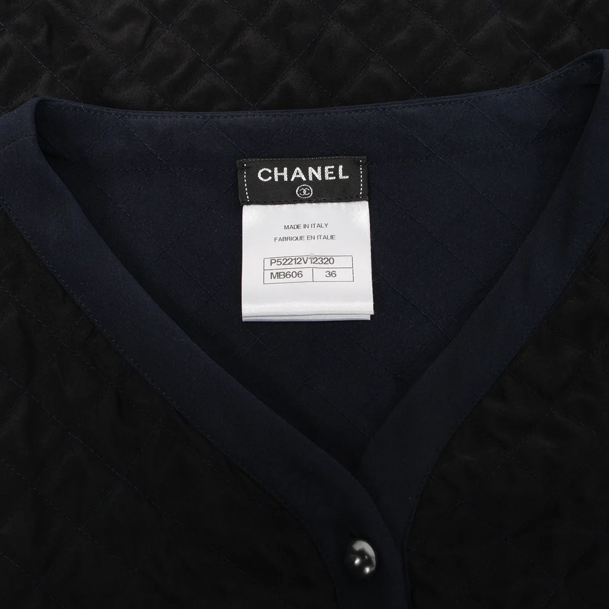 Chanel Navy & Black Quilted Silk Edge to Edge Cardigan FR 36