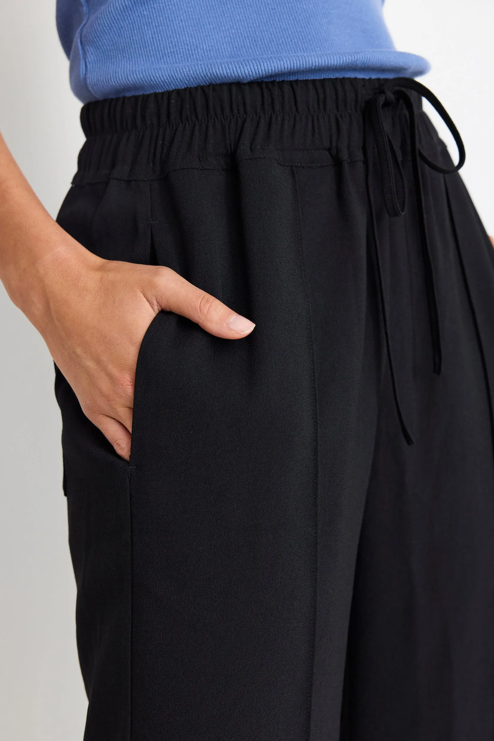 Civic Black Crepe Pintuck Leg Wide Pants