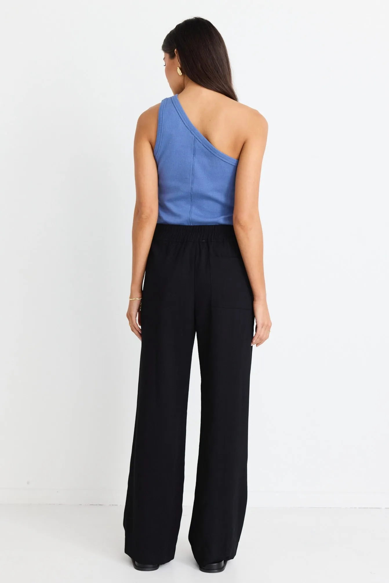 Civic Black Crepe Pintuck Leg Wide Pants