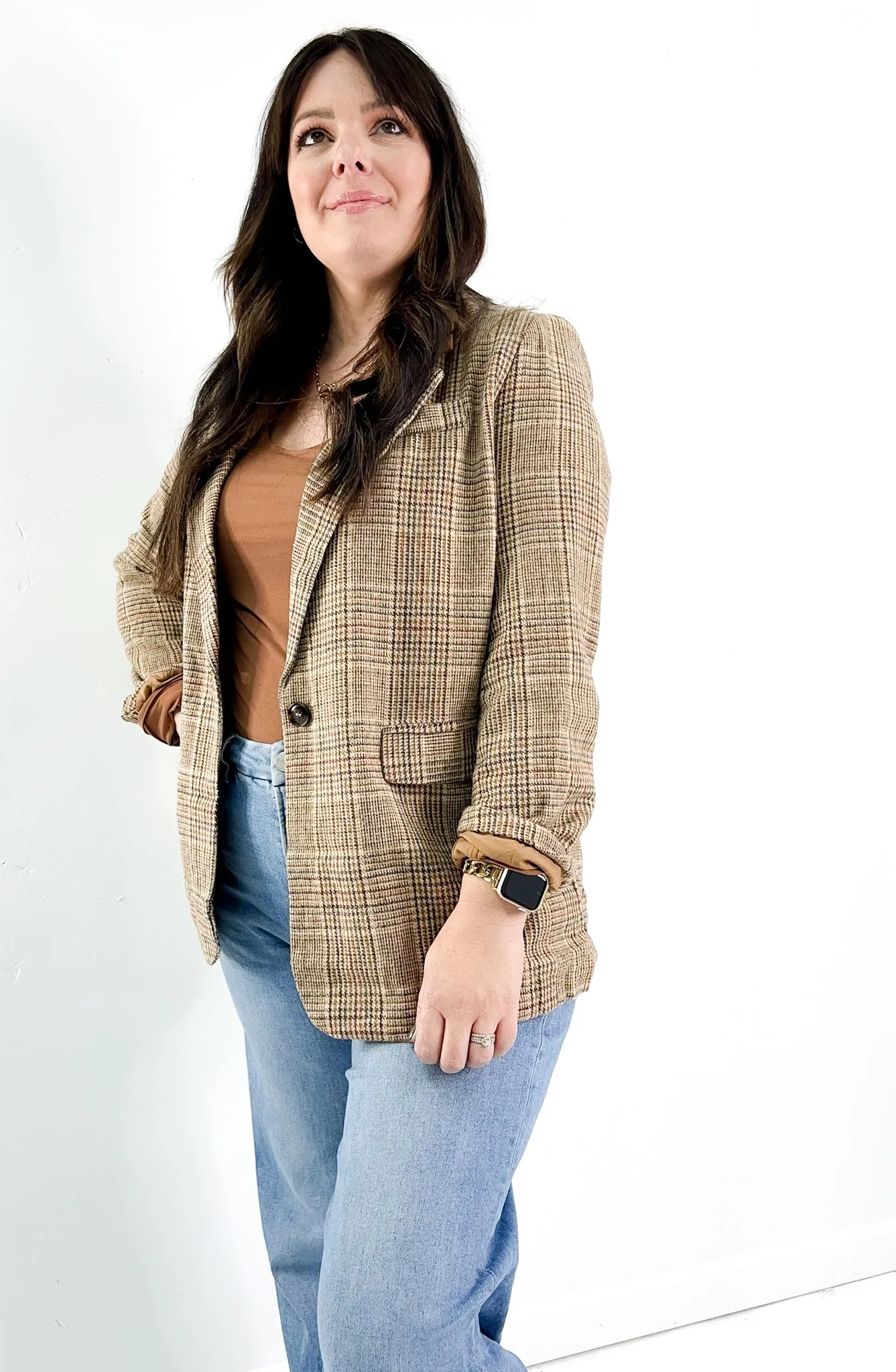 Collar Contrast Detail Plaid Blazer