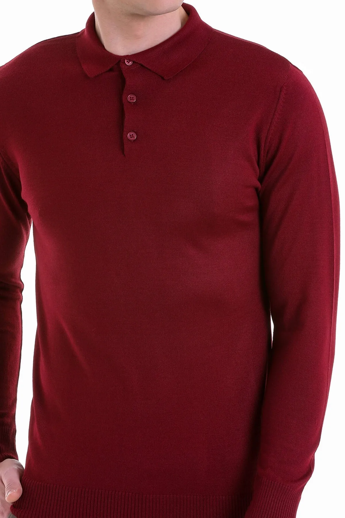 Comfort Fit Wool Blend Burgundy Polo Sweater