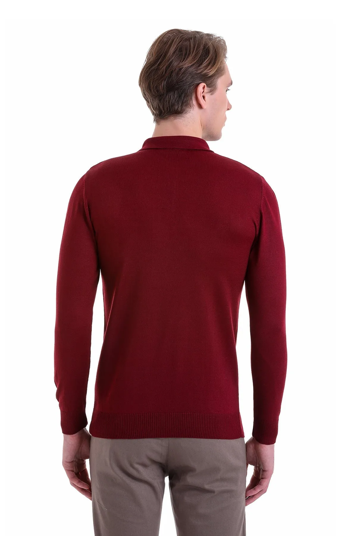 Comfort Fit Wool Blend Burgundy Polo Sweater