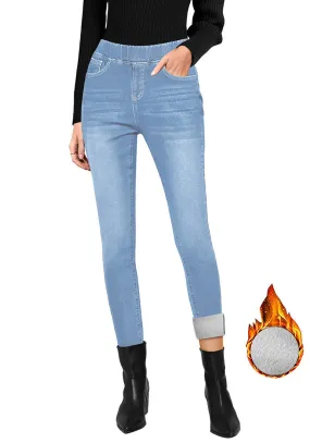 Cool Blue Women's High Waisted Fleece Lined Thermal Skinny Denim Pants