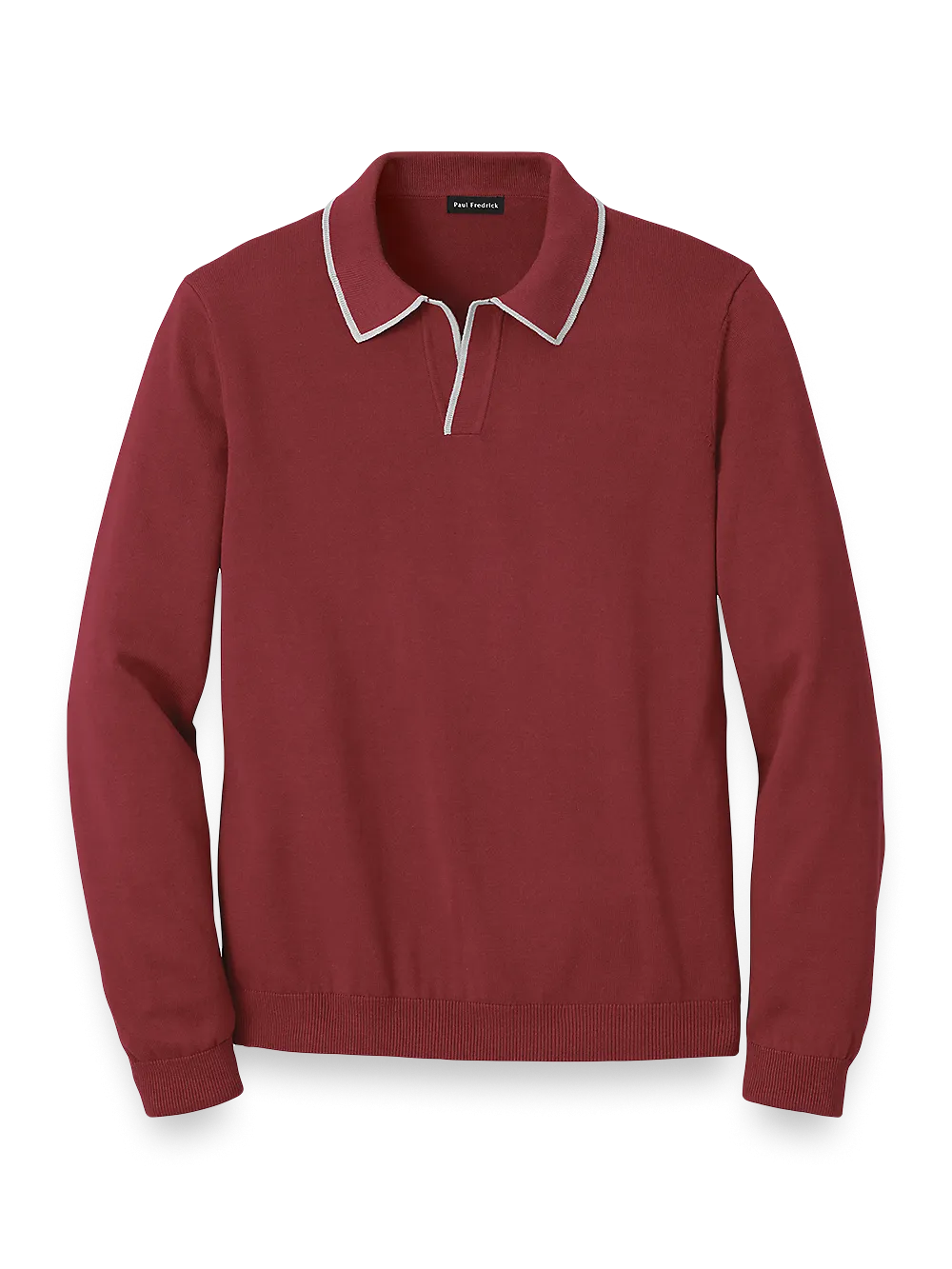 Cotton V-Neck Polo Sweater - Burgundy