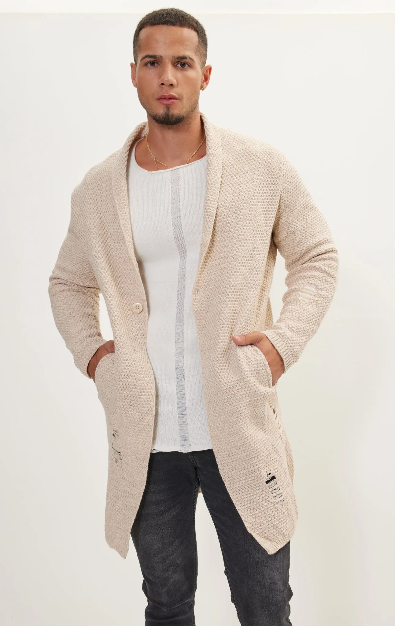 Distorted Knitted Cardigan - Stone