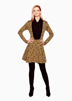 Estelle - Long Gold and Black Brocade Jacket with Flared Skirt