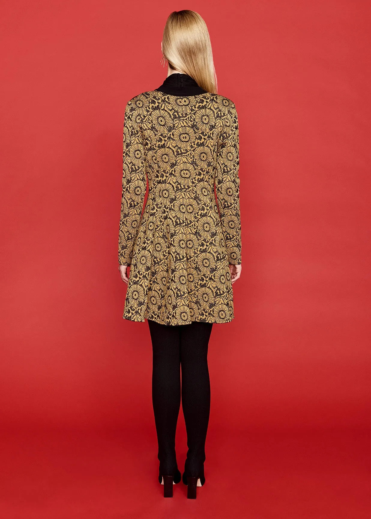 Estelle - Long Gold and Black Brocade Jacket with Flared Skirt