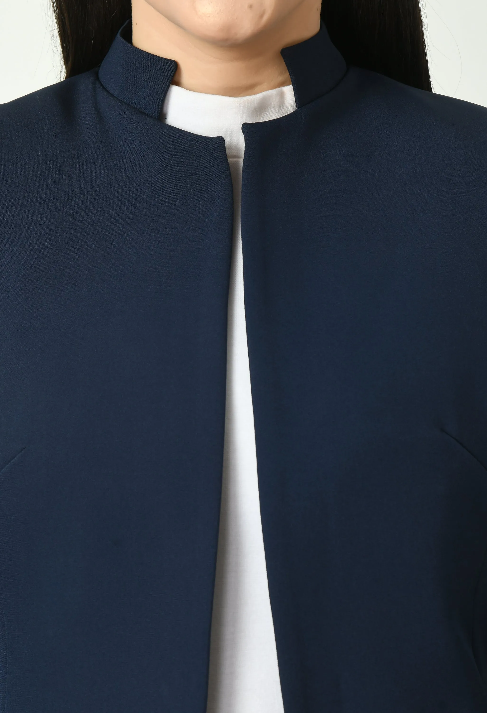 Exude Supremacy Solid Long Blazer (Navy)