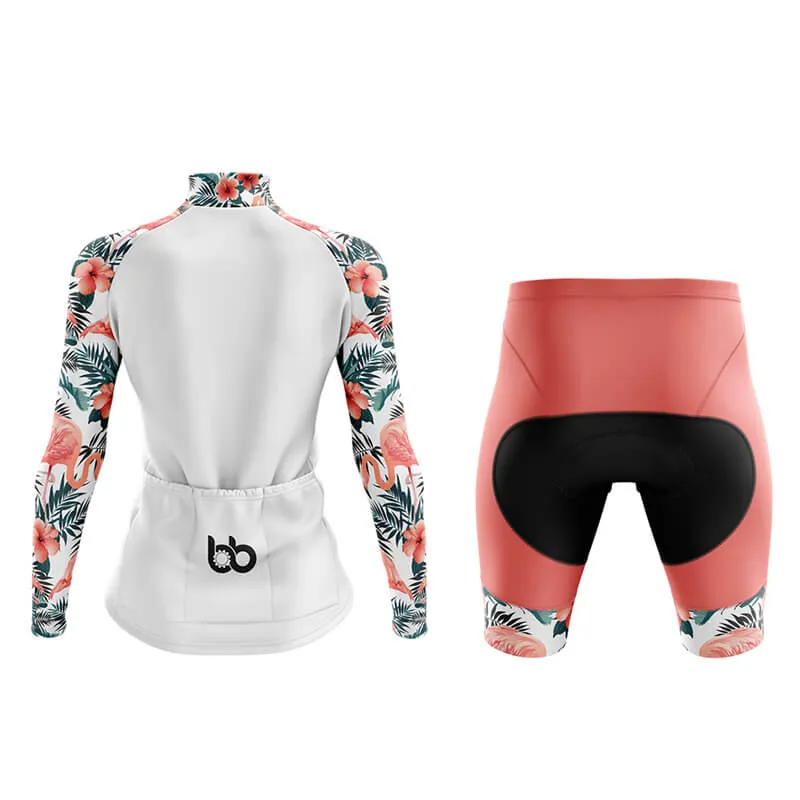 Flamingo Floral Sleeve Aero Cycling Kit (White)