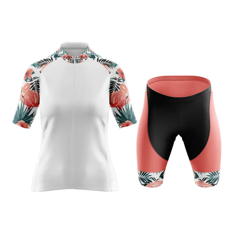 Flamingo Floral Sleeve Aero Cycling Kit (White)