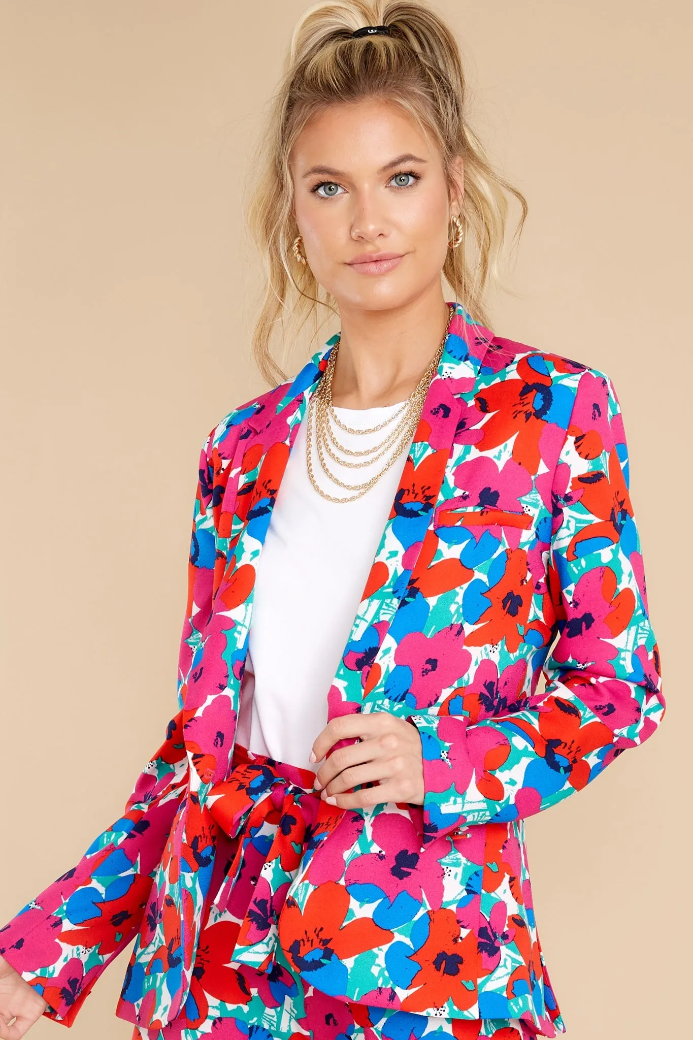 For Lovebirds Fuchsia Andy Floral Print Blazer