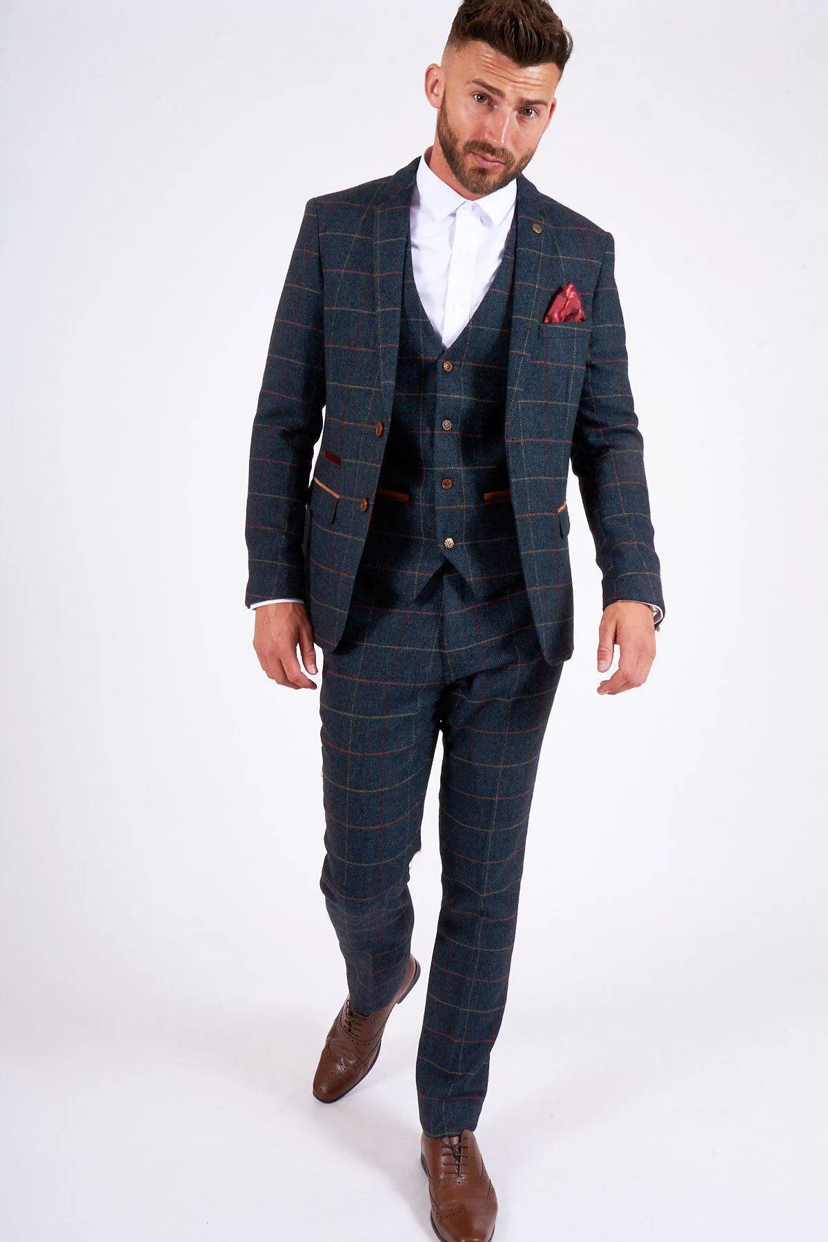 Former Leeds United Footballer Danny Mills in Eton Navy Tweed Check Suit