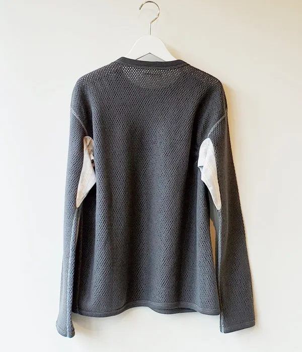 FUMIKA_UCHIDA/Striped Flannel Wool Mesh LONG-SLEEVE THERMAL(INK)