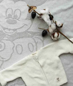 Fun Mickey Blanket and Cardigan Gift Set for Newborn Baby (Vanilla Grey Melange and Ivory)