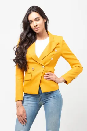 GOLD BUTTON TEXTURED BLAZER MUSTARD ORANGE