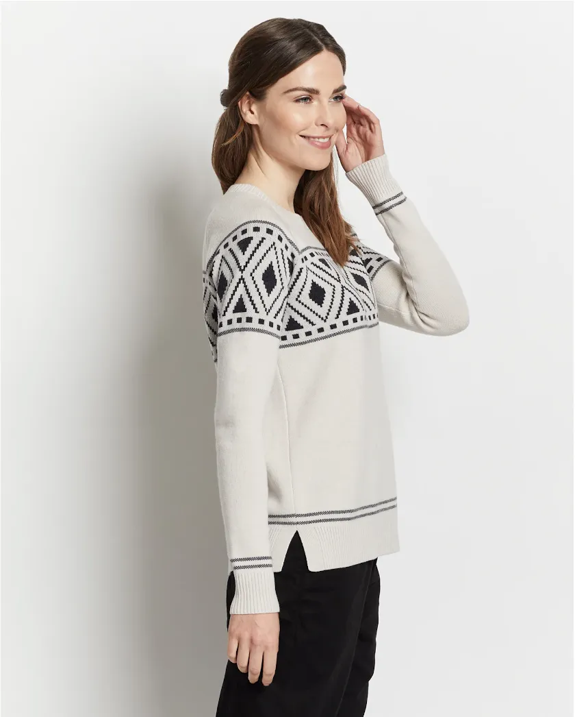 Graphic Merino CrewneckSweater<br>Ivory/Charcoal