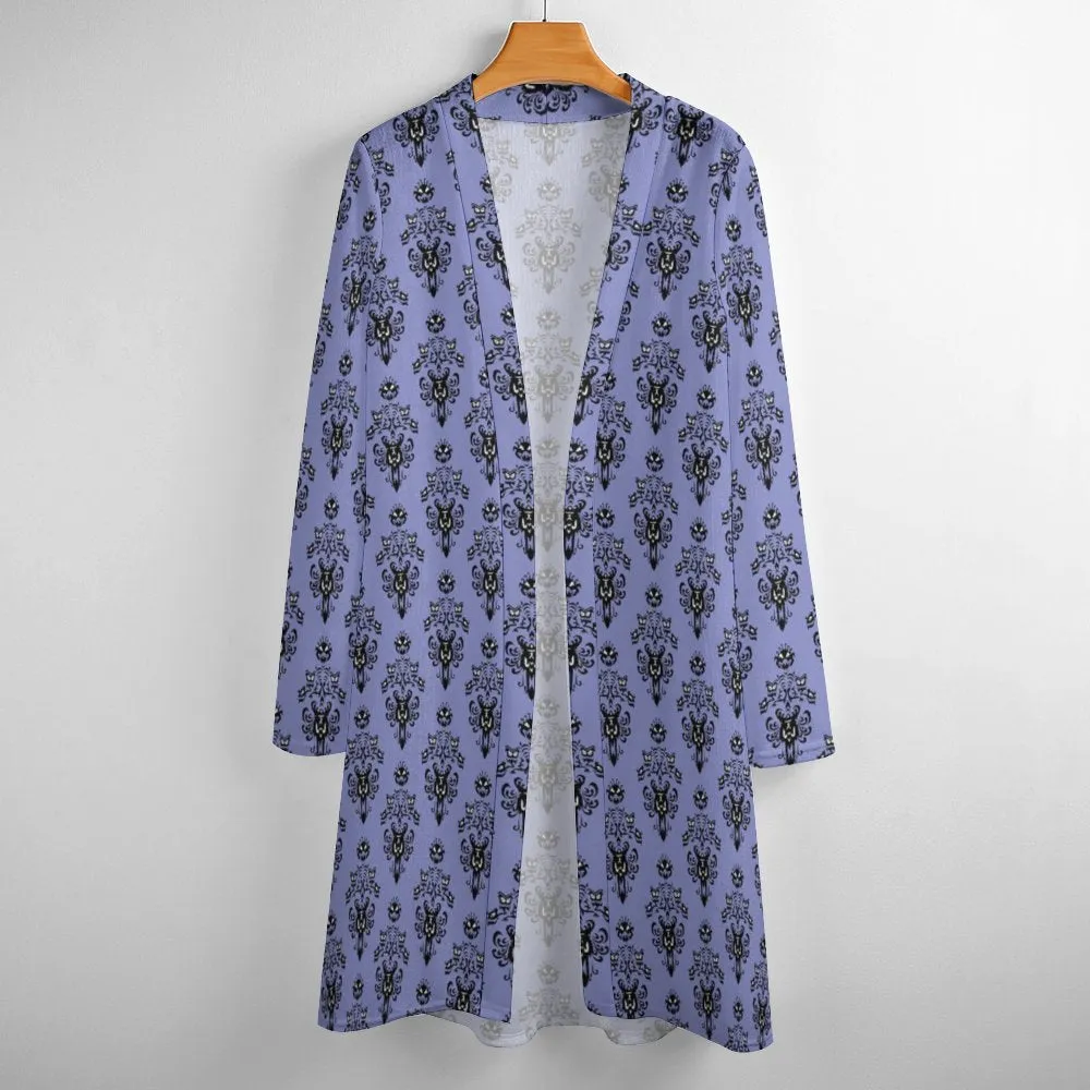 Haunted Mansion Wallpaper Women's Mid-Length Cardigan