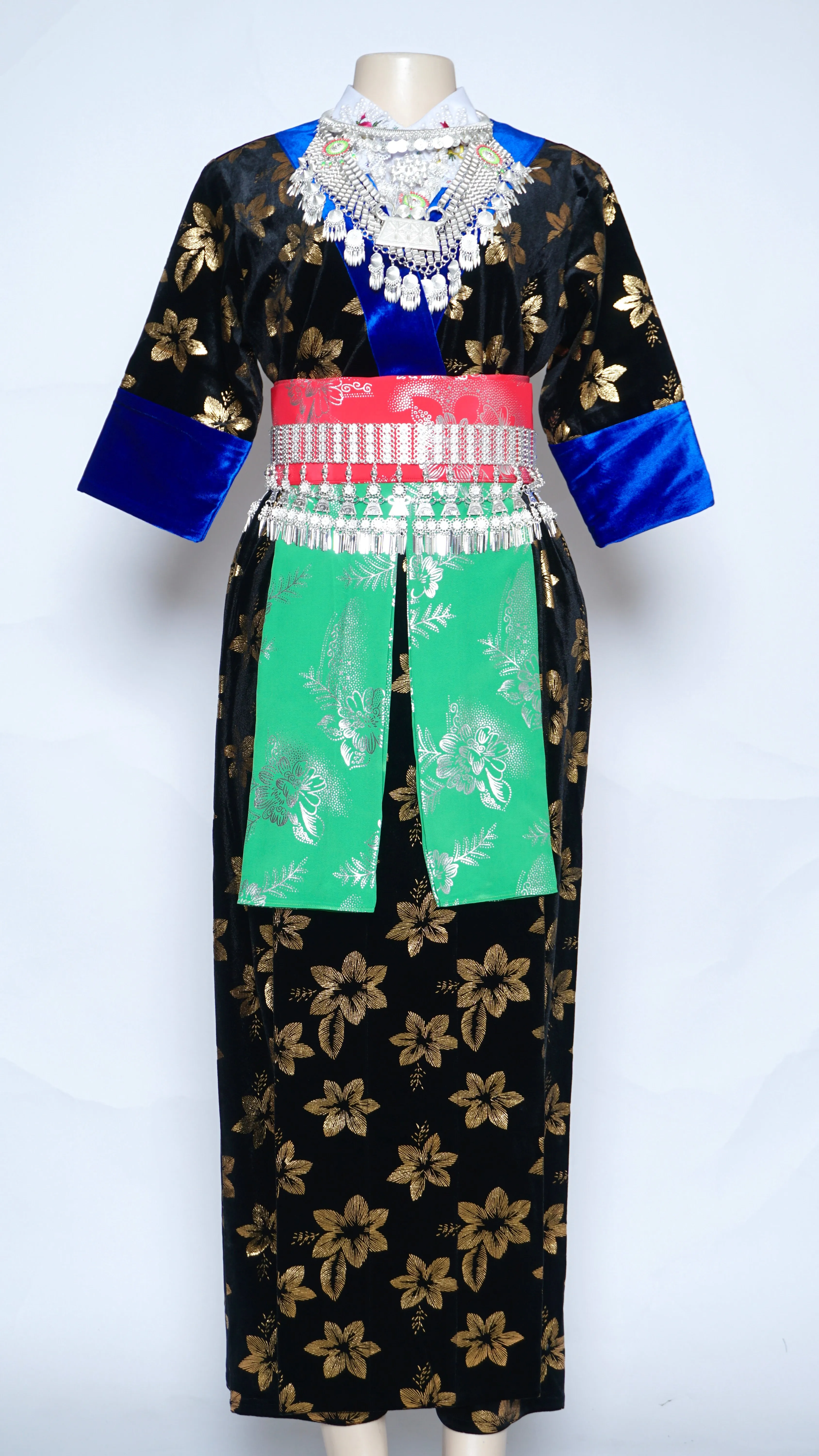 Hmong Xeev Gold Floral Velvet