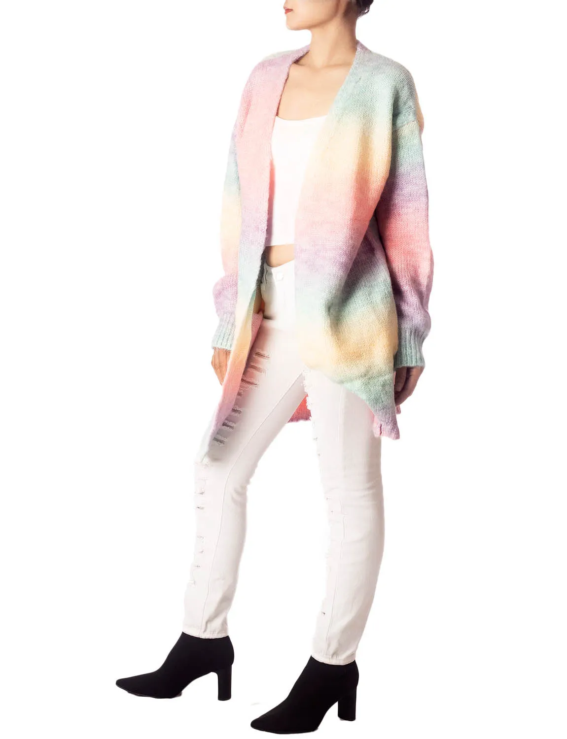 iB-iP Women's Gradient Multicolor Sweater Loose Oversized Long Sleeve Cardigan