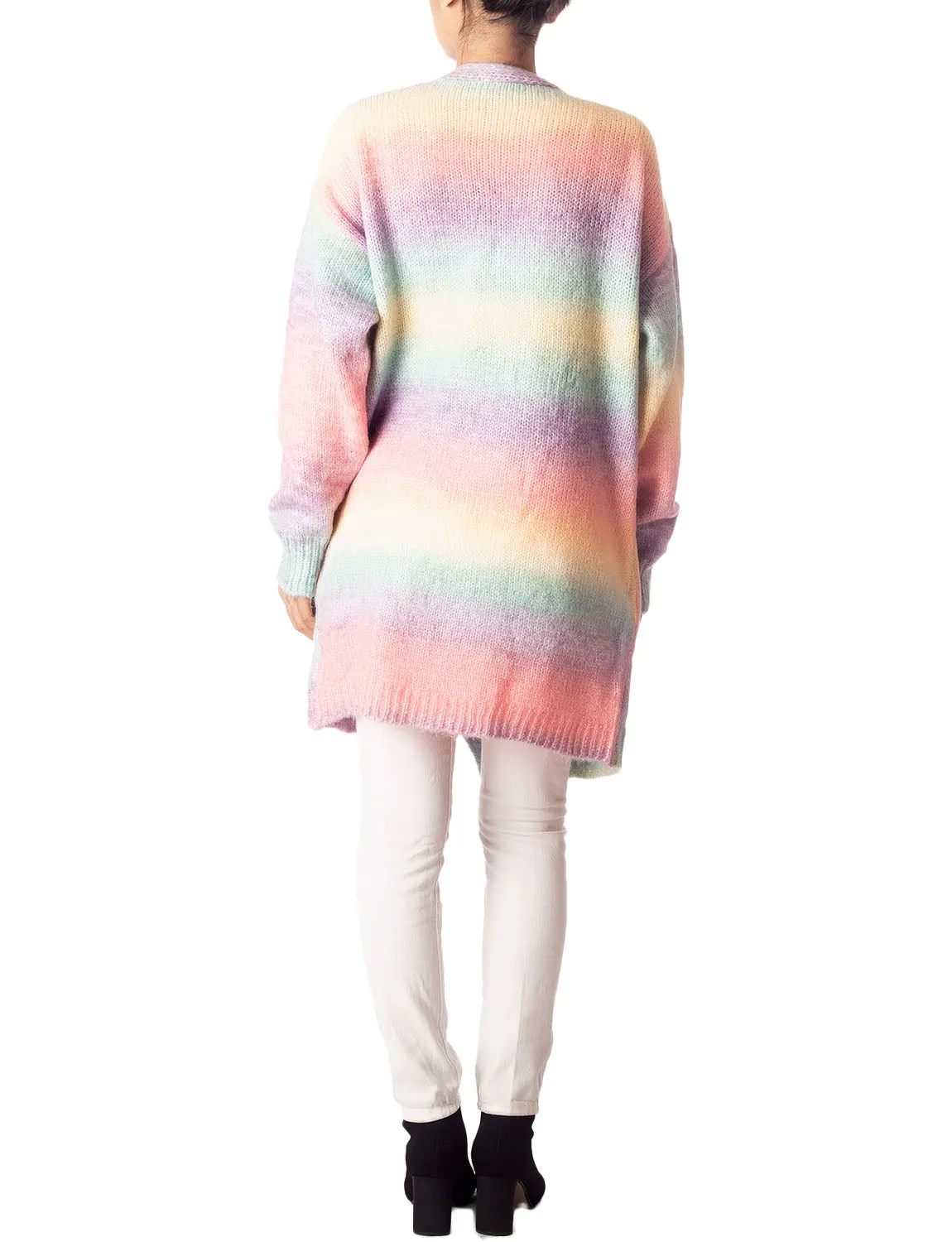 iB-iP Women's Gradient Multicolor Sweater Loose Oversized Long Sleeve Cardigan