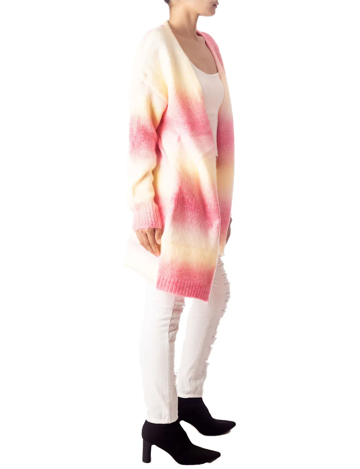 iB-iP Women's Gradient Multicolor Sweater Loose Oversized Long Sleeve Cardigan