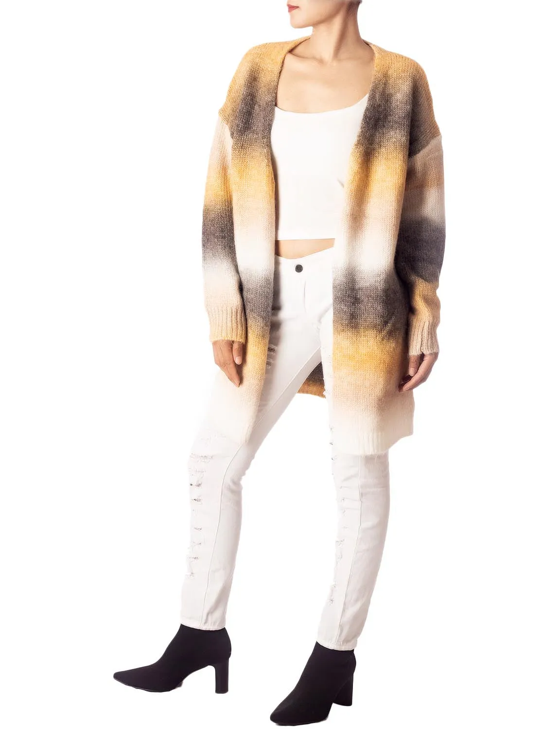 iB-iP Women's Gradient Multicolor Sweater Loose Oversized Long Sleeve Cardigan