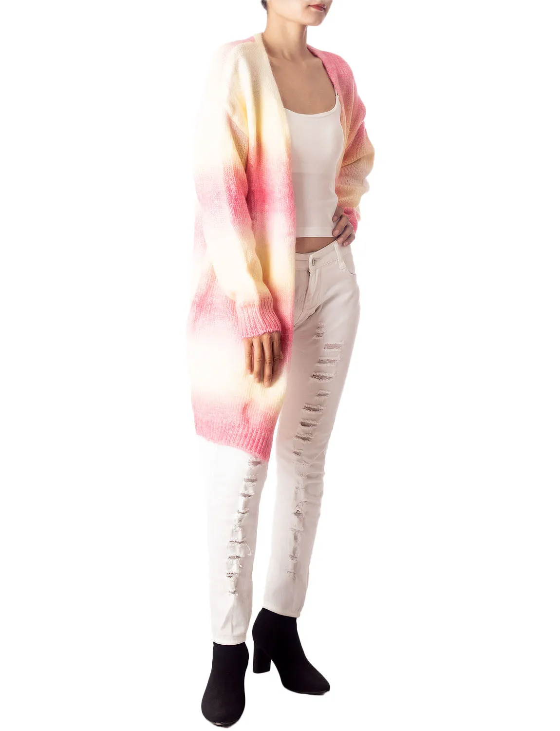 iB-iP Women's Gradient Multicolor Sweater Loose Oversized Long Sleeve Cardigan