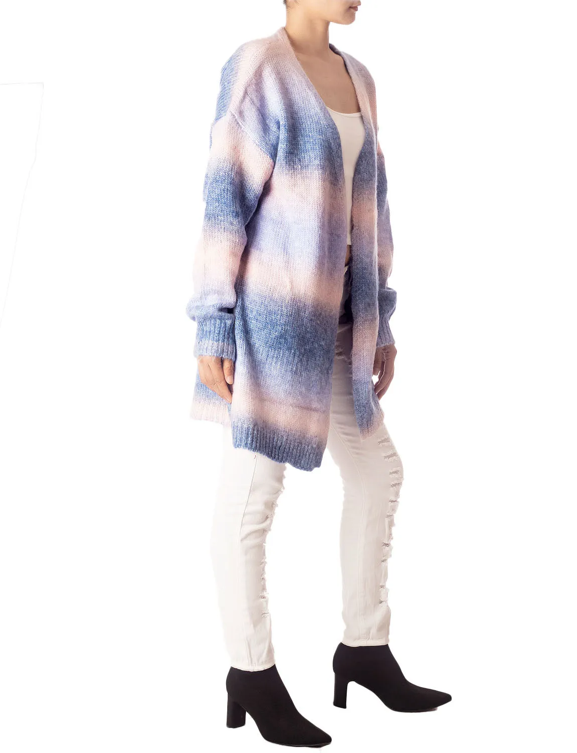 iB-iP Women's Gradient Multicolor Sweater Loose Oversized Long Sleeve Cardigan