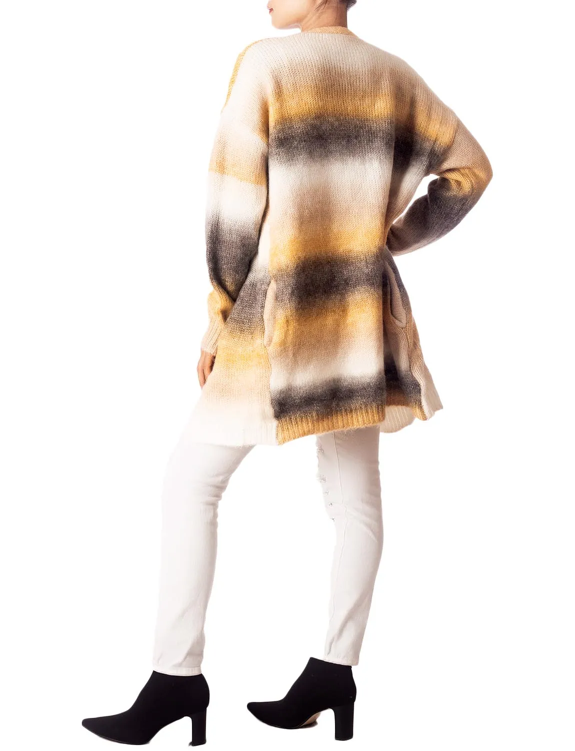 iB-iP Women's Gradient Multicolor Sweater Loose Oversized Long Sleeve Cardigan