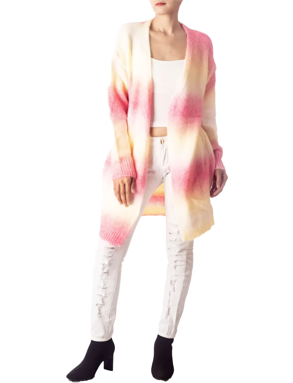 iB-iP Women's Gradient Multicolor Sweater Loose Oversized Long Sleeve Cardigan