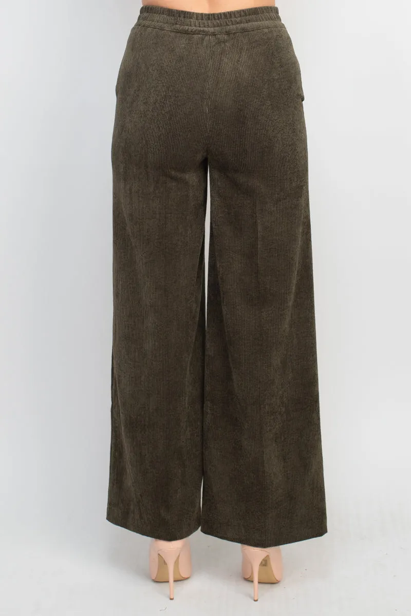 Industry elastic mid waist button and zip closure straight leg corduroy pant with pockets