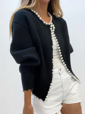 Isabella Pearl Edge Cardigan | Black