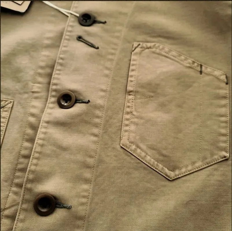 Khaki Safari Style Vintage Male Blazer with Multi-pockets