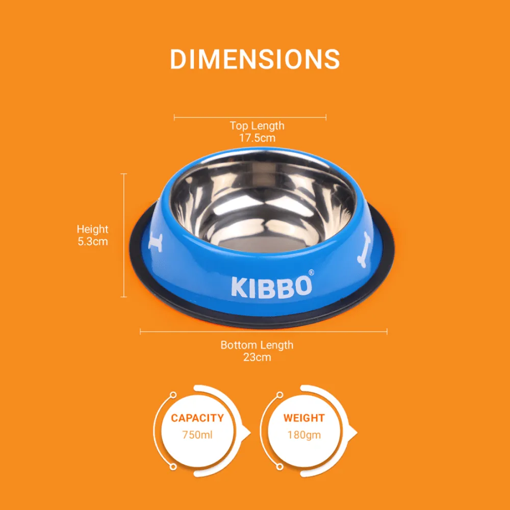 Kibbo Anti Skid Stainless Steel Printed Bowl for Dogs and Cats (Blue)